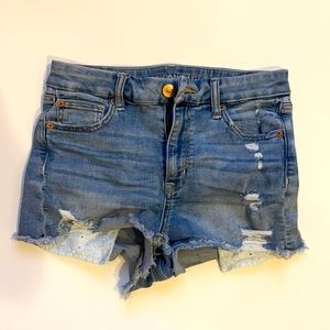 distressed blue jean shorts - american eagle